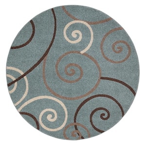 Chester Scroll Blue 5 ft. Round Area Rug