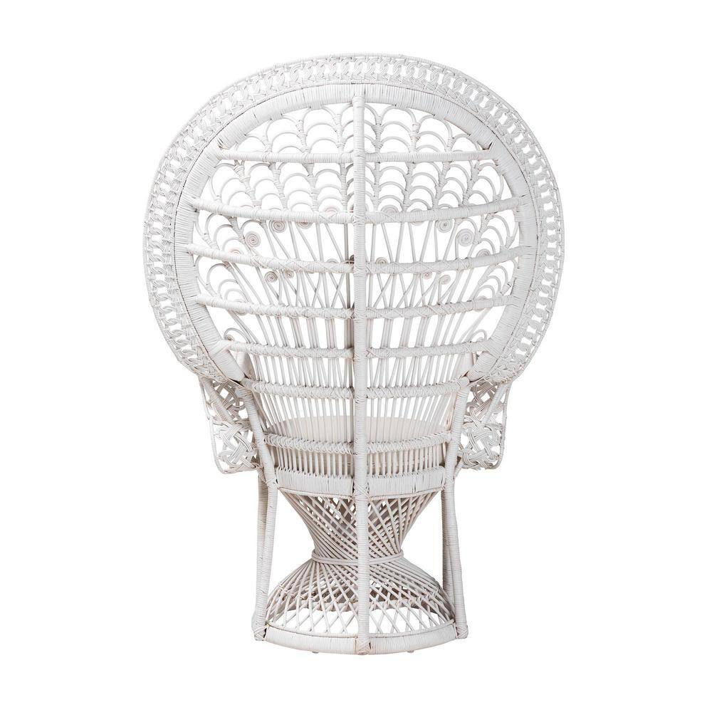 Handcrafted White Rattan Peacock Accent Chair with Geometric Design