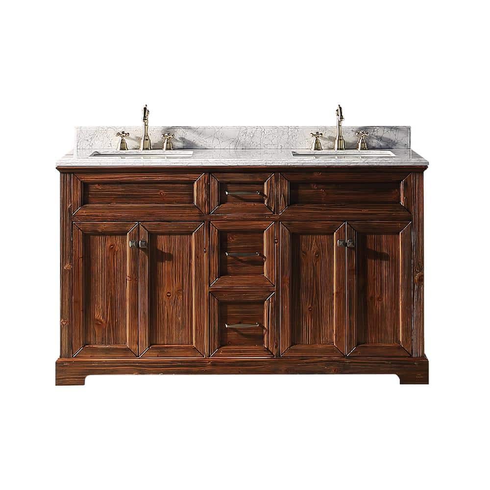 60 in. W x 22 in. D x 36 in. H Bath Vanity in Brown with Marble Vanity Top in White with White Basin price history on PriceWatchPro