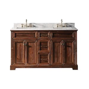 60 in. W x 22 in. D x 36 in. H Bath Vanity in Brown with Marble Vanity Top in White with White Basin