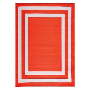 Paris Orange White 5 ft. x 7 ft. Reversible Recycled Plastic Indoor/Outdoor Area Rug-Floor Mat