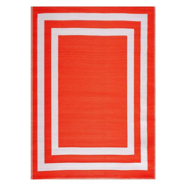 PLAYA RUG Paris Orange White 6 ft. x 9 ft. Reversible Recycled Plastic Indoor/Outdoor Area Rug-Floor Mat