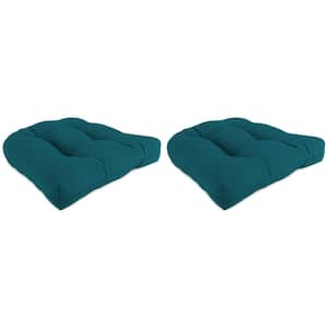 19 in. L x 19 in. W x 4 in. T Tufted Outdoor Wicker Seat Cushion in Canvas Teal (2-Pack)