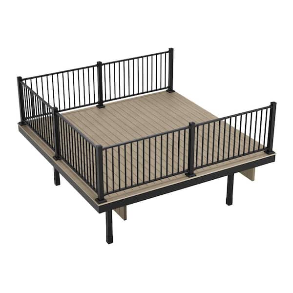 FORTRESS Apex Freestanding 12 ft. x 12 ft. Arctic Birch PVC Deck Kit with Steel Framing and Aluminum Railing