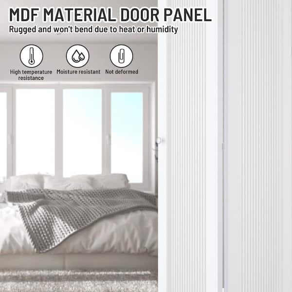 30 in x 80 in, Frosted Glass, Solid Core, White, 10-Lite, MDF Wood, PVC Covering Bi-fold Doors with Hardware Kits