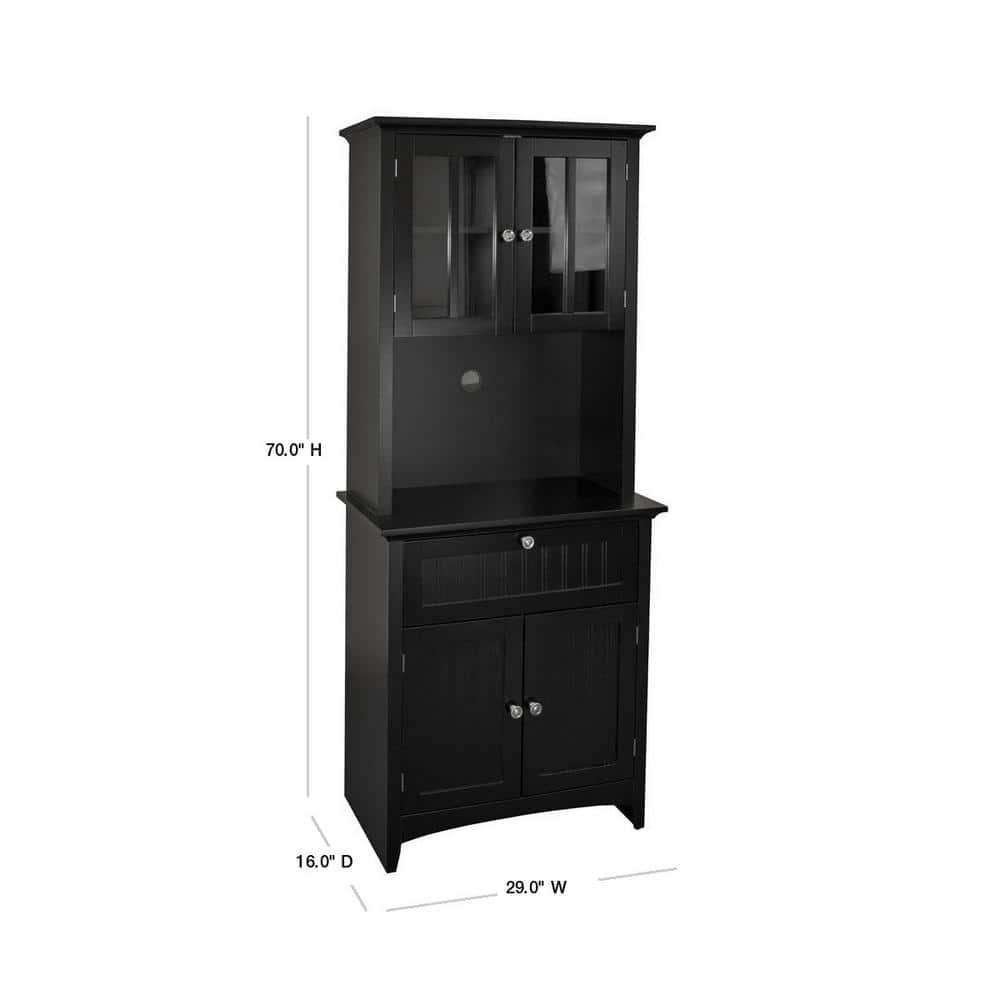 70" Black Composite Lighted China Cabinet with Glass Doors