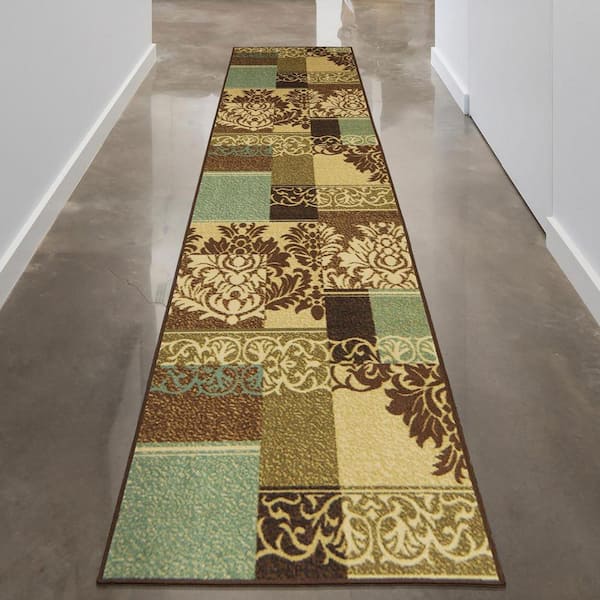 Ottohome Collection Non-Slip Rubberback Damask 3x10 Indoor Runner Rug, 2 ft. 7 in. x 9 ft. 10 in., Multicolor