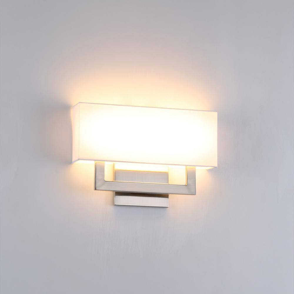 Urban Elegance 15" Nickel LED Wall Sconce with Fabric Shade