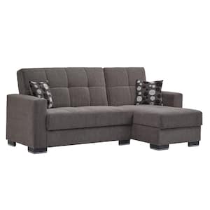 Basics Collection Dark Gray Convertible L-Shaped Sofa Bed Sectional With Reversible Chaise 3-Seater With Storage