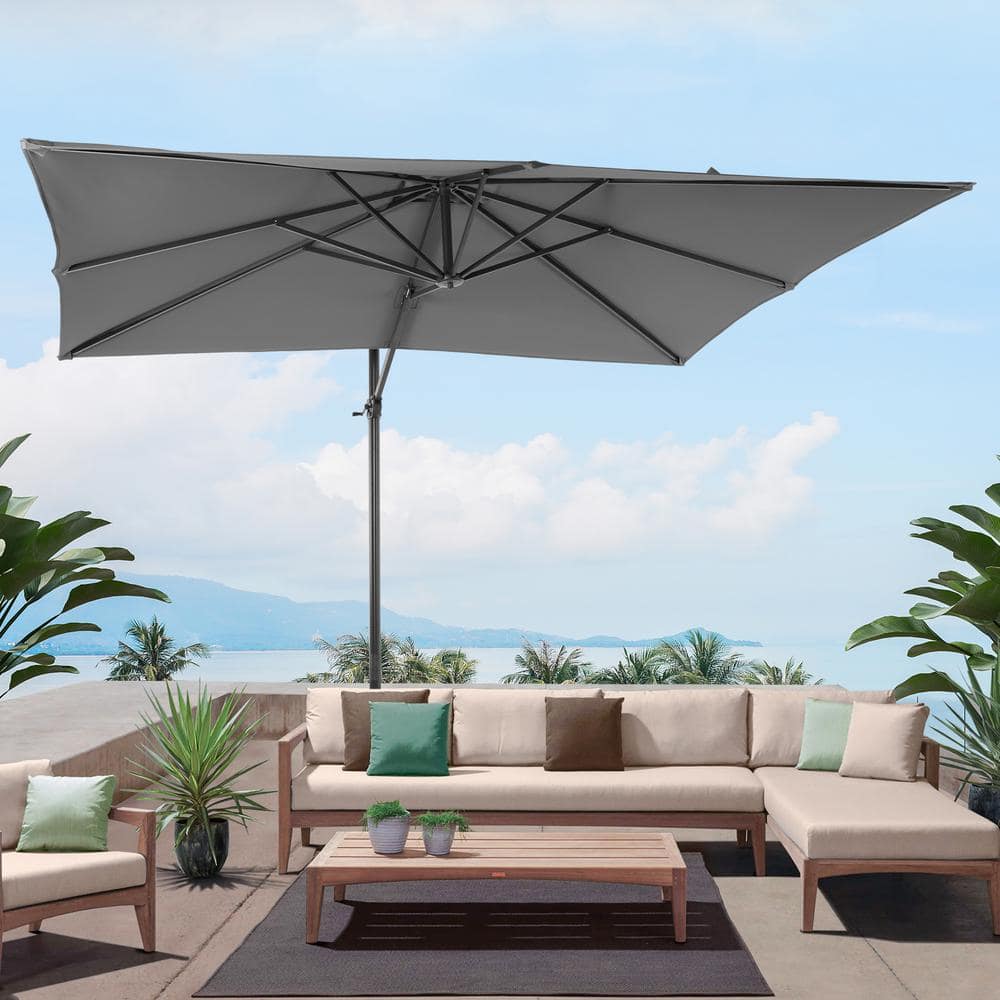 Sonkuki Gray Premium 10x8FT Cantilever Patio Umbrella - Outdoor Comfort ...