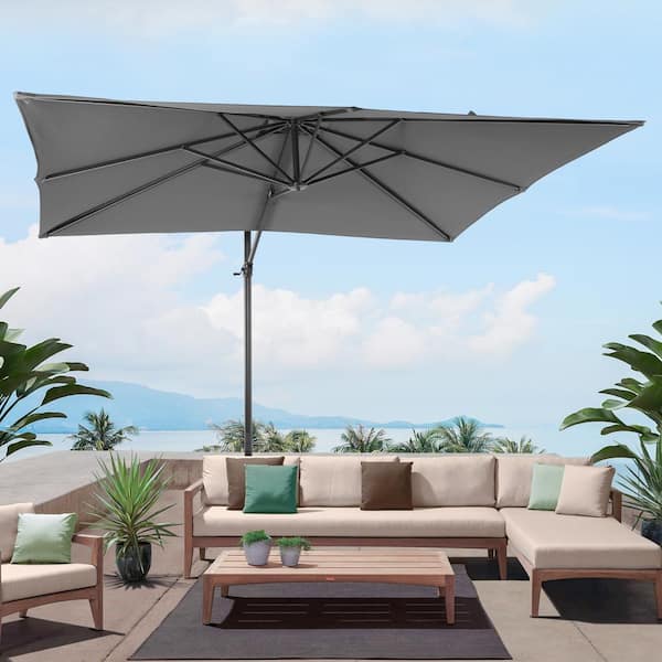 Sonkuki 10x8FT Premium Cantilever Patio Umbrella - Outdoor Comfort with 360° Rotation and Canopy Angle Adjustment, Gray