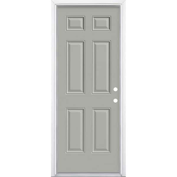 Masonite 30 in. x 80 in. 6-Panel Left Hand Inswing Painted Steel Prehung Front Exterior Door with Brickmold