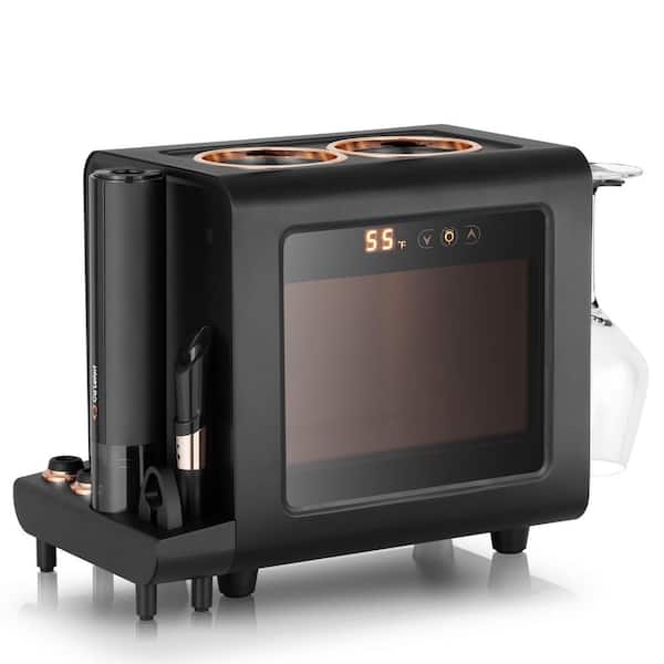 2-Bottle Electric Cellar, 3-in-1 Black Wine Chiller Set, Auto Opener and Crystal Glasses, Christmas Gift Set