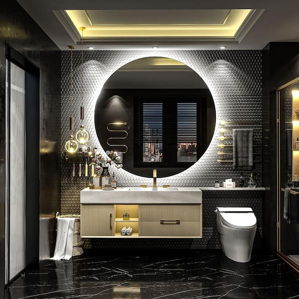 KIOTEE 40 in. W. x 40 in. H Round Frameless Super Bright 192 LED S/M Lighted Wall Bathroom Vanity Mirror in Silvered Surface