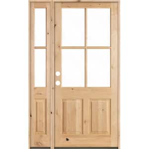 50 in. x 96 in. Knotty Alder Right-Hand/Inswing 4-Lite Clear Glass Unfinished Wood Prehung Front Door with Left Sidelite