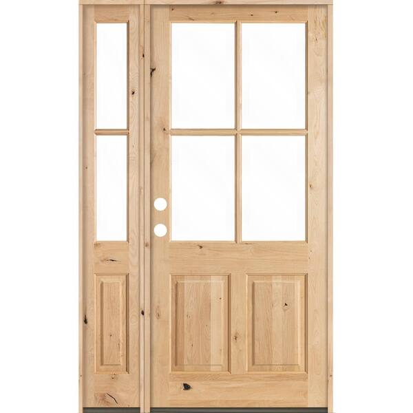 Krosswood Doors 56 in. x 96 in. Knotty Alder Right-Hand/Inswing 4-Lite Clear Glass Unfinished Wood Prehung Front Door with Left Sidelite