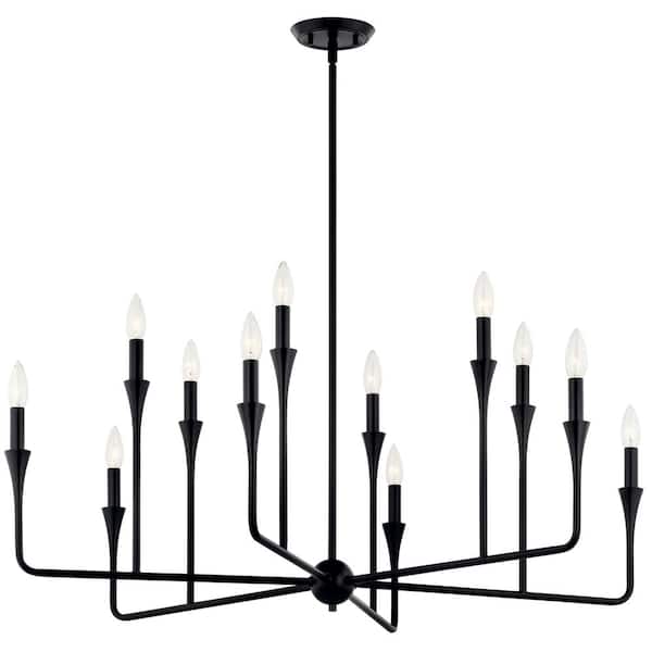 KICHLER Alvaro 39.75 in. 12-Light Black Modern Candle Chandelier for Dining Room