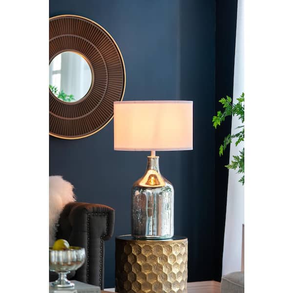 32.2 in. Silver Modern Integrated LED Round Table Lamp for Living Room and Bedroom with White Metal Shade