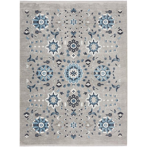 Nourison Lennox Grey/Blue 8 ft. x 10 ft. Botanical Transitional Area Rug