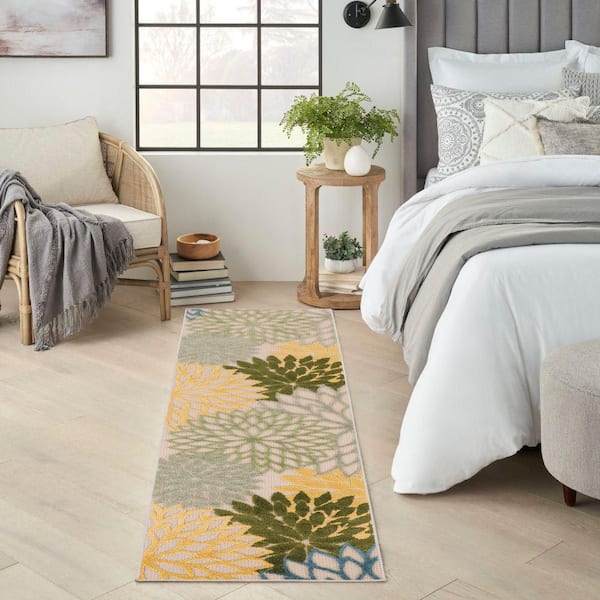 Aloha Green Multi-Color 2 ft. x 8 ft. Floral Contemporary Runner Indoor Area Rug