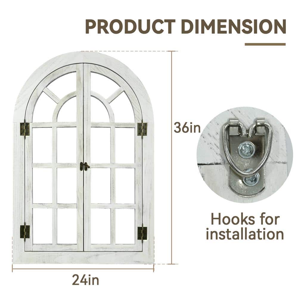 White Farmhouse Arched Wood Framed Decorative Mirror 24" x 36"
