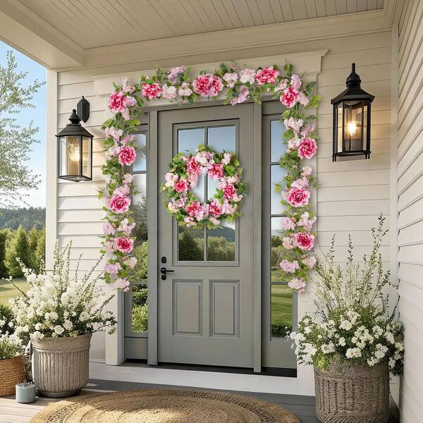 Glitzhome 6 ft. Pink Hydrangea, Artificial Peony and Cherry