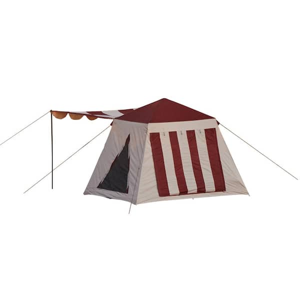 Tunearary 9.18 ft. x 7.2 ft. Beige Plus Red Stripe Outdoor Portable Pop Up Tent with 4 Mesh Windows and 2-Doors