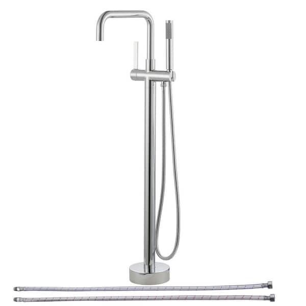 Single-Handle Freestanding Tub Faucet with Hand Shower in Chrome