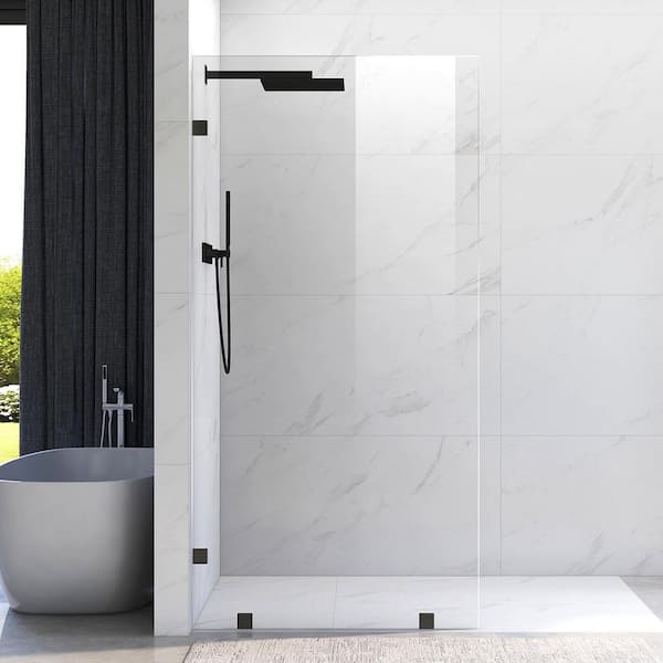 UKH07B2 40 in. W x 80 in. H Frameless Fixed Shower Door Panel in Matte Black, SGCC 3/8 in. Clear Tempered Glass
