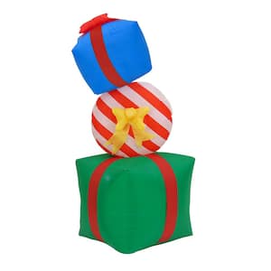 First Traditions - 6 ft. Green Inflatable Blow Up Giftbox Combination with 3 Warm White LED Lights