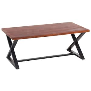 46 in. Black Iron, Cherry Finish, Rectangle, Acacia Wood Top Coffee Table with Cross Legs