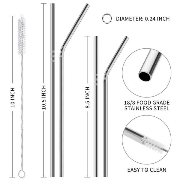 Disposable Stainless Steel Straws with Case, Dishwasher Safe 2 Cleaning Brushes for 30 oz. and 20 oz. Tumblers (12-Pack)