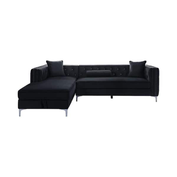 Furniture of America Gazala 107.5 in. 2-Piece Polyester L-Shaped Sectional in Black