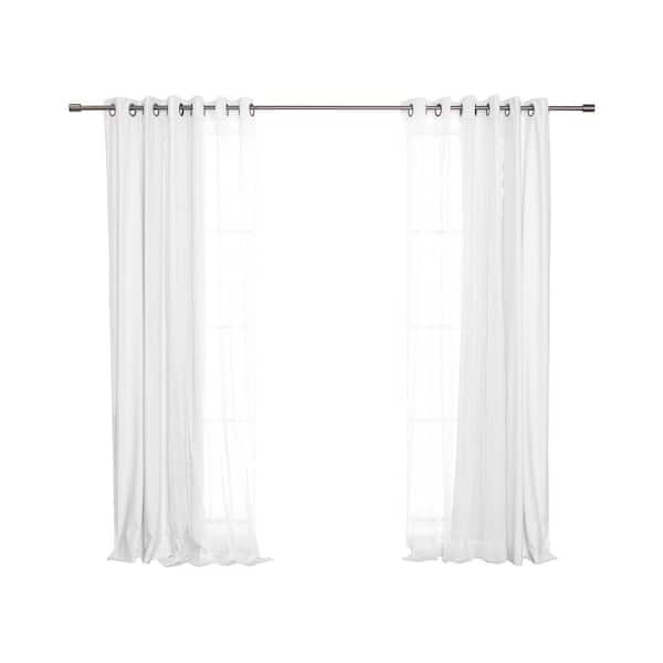 Best Home Fashion White Sheer and Linen Grommet Blackout Curtain - 52 in. W x 84 in. L (Set of 4)