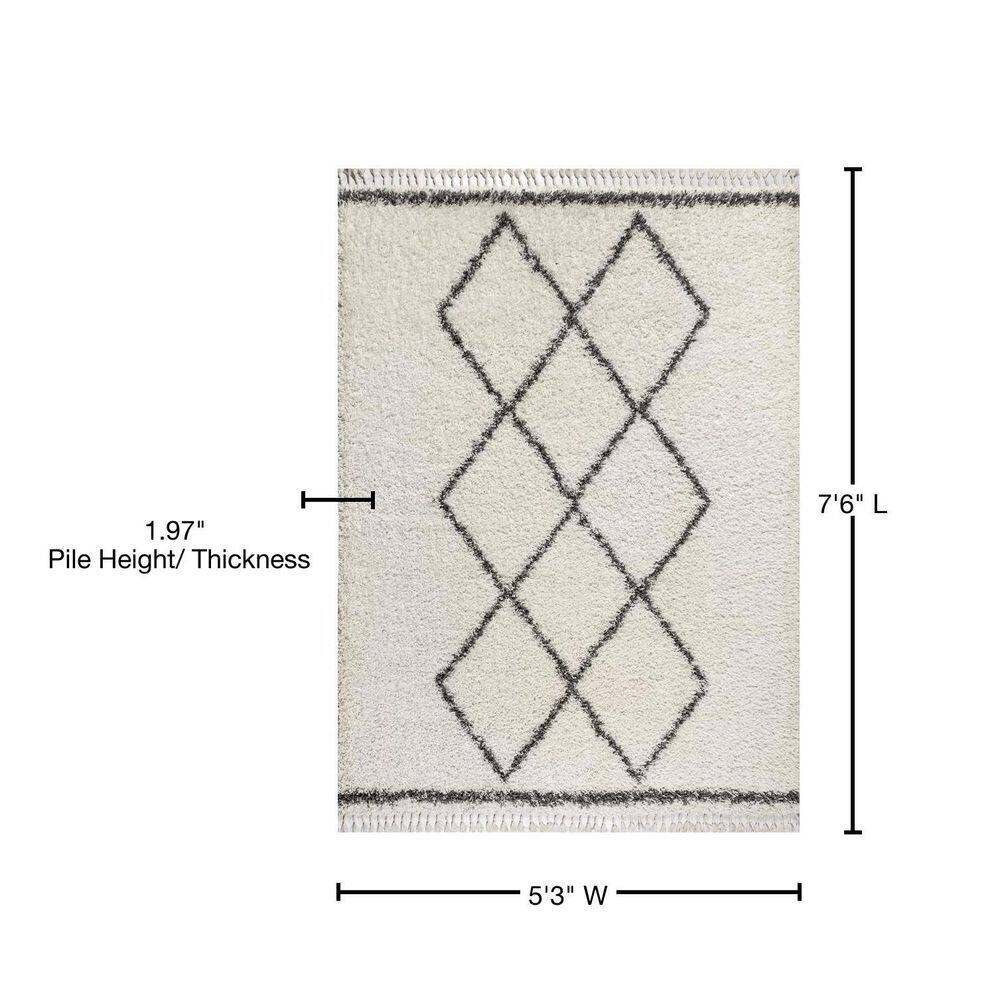 Cream/Grey Moroccan Trellis Shag Area Rug 5' x 8'