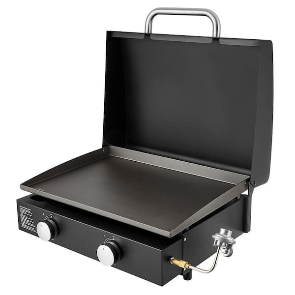 22 in. 2-Burner Gas Tabletop Griddle with Lid 2 x 11000 BTU Propane Grill Oil Tray for Outdoor Cooking 2025 update Black