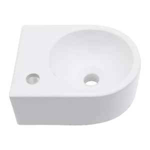 13 in. W x 4.75 in. H White Porcelain Ceramic Round Wall-Mounted Bath Vanity Sink Single Bowl with Left Side Faucet Hole