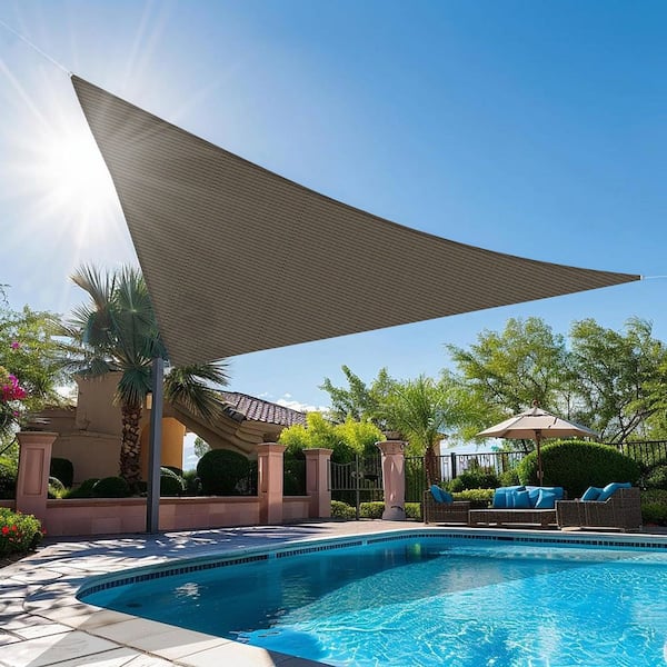 12 ft. x 12 ft. x 17 ft. HDPE Sun Shade Sail Triangle Canopy Shades for Outdoor, Fabric Blockage 95% UV Resistant, Brown