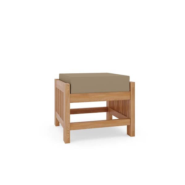 Unbranded Sylvie Teak Outdoor Ottoman with Sunbrella Fawn Cushions