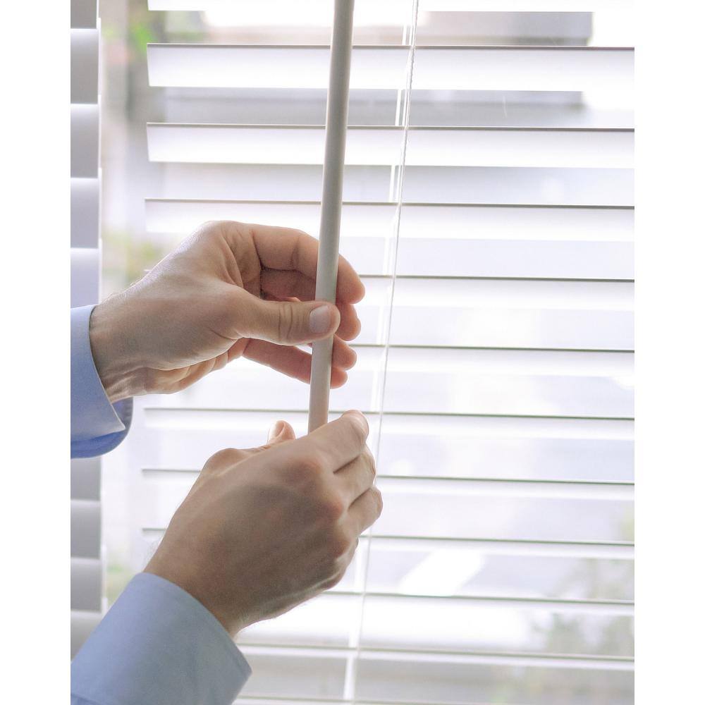 White Cordless Faux Wood Venetian Blinds, 66"W x 36"H