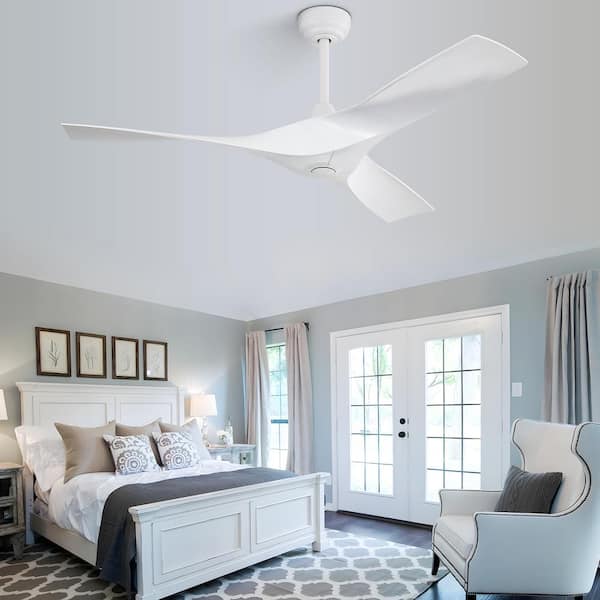 52 in. Indoor/Outdoor Downrod White Ceiling Fan without Light with Reversible 6-Speed DC Remote