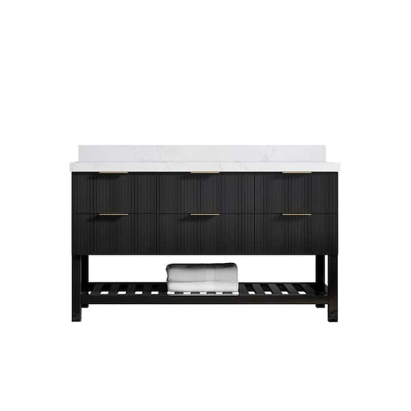 Willow Collections Catalina 60 in. W x 22 in. D x 36 in. H Single Sink Bath Vanity in Black with 2" Empira Quartz Top