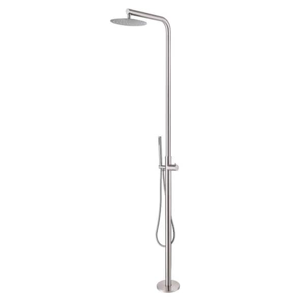 Single Handle 1-Spray Outdoor Shower Faucet 1.8 GPM with Ceramic Disc Valve Freestanding Shower System in Brushed Nickel