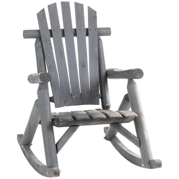 Outsunny Flex Wood Adirondack Rocking Chair (Set of 1), Light Grey