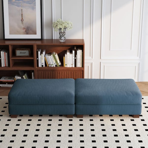 84.7 in. Navy Blue Corduroy Fabric Rectangle Sectional Ottoman with Wood Legs