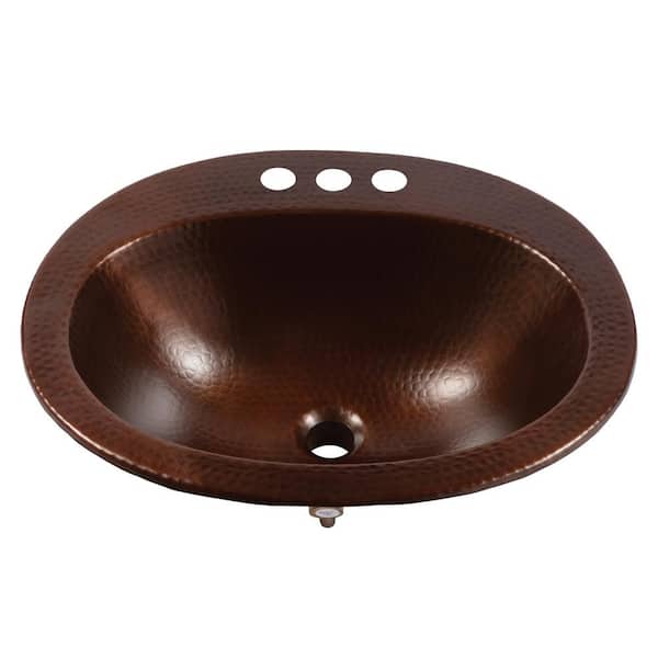 Seville 18 Gauge 20 in. Copper Drop-In Bath Sink in Aged Copper with Ashfield Faucet Kit