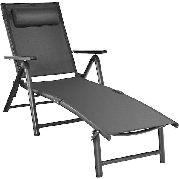 SUGIFT Adjustable Folding Outdoor Lounge Chair With 7 Backrest Positions in Gray