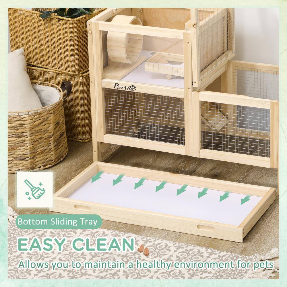 Natural Wooden Hamster Cage with Seesaw and Wheel