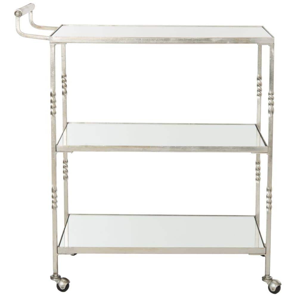 Aurelius 30" Silver Iron and Mirror Bar Cart with Storage