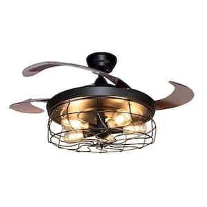 42 in. 5 Lights Indoor/Outdoor Black Industrial Ceiling Fan with Retractable Blades and Bulbs Not Included